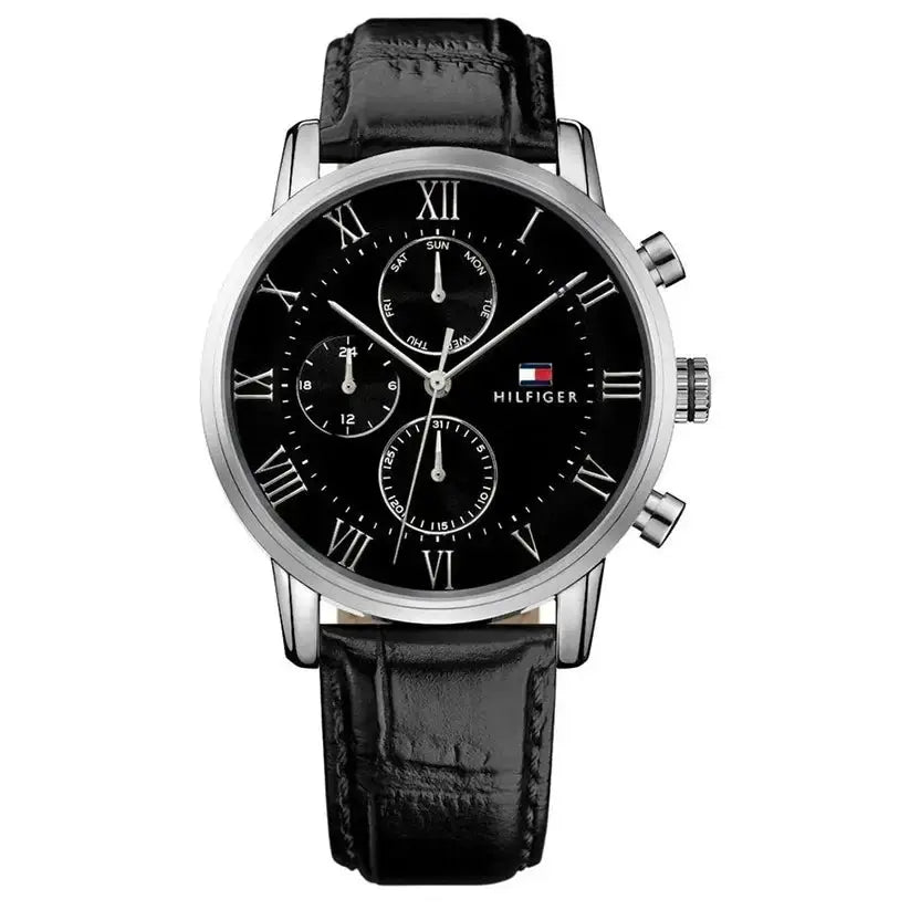 Tommy Hilfiger 1791401 Kane Quartz Black Dial Black Leather Strap Watch for Men Tommy Hilfiger