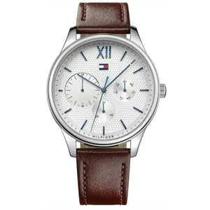 Tommy Hilfiger 1791418 Damon Quartz White Dial Brown Leather Strap Watch for Men Tommy Hilfiger