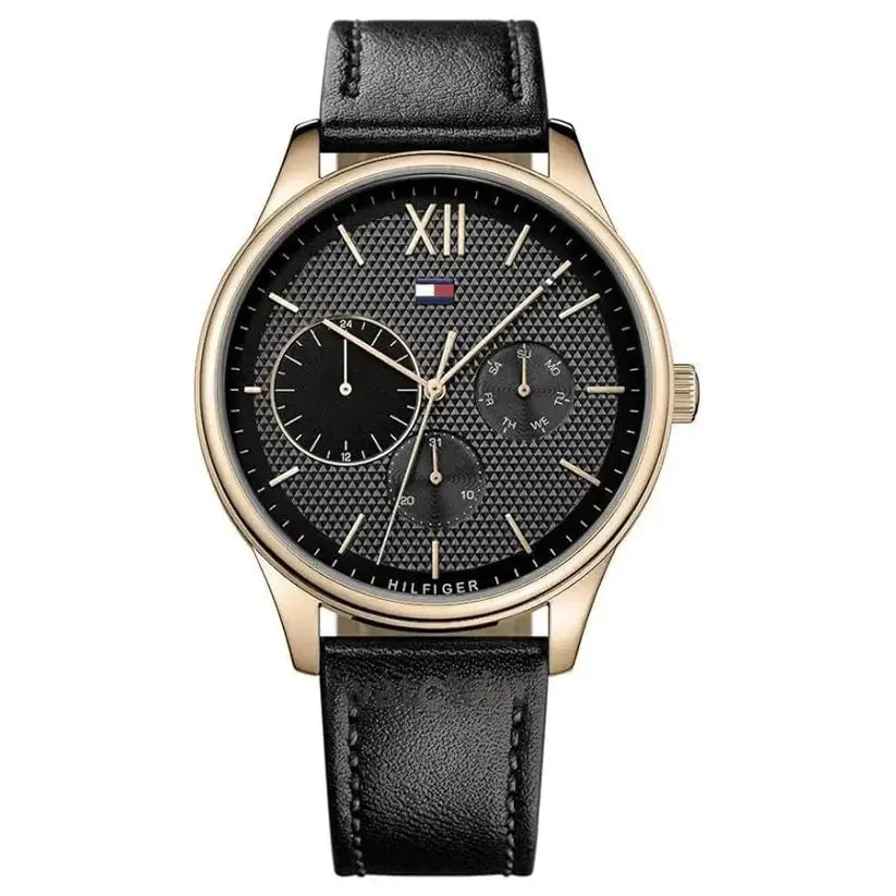 Tommy Hilfiger 1791419 Damon Quartz Black Dial Black Leather Strap Watch for Men Tommy Hilfiger