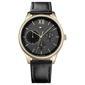 Tommy Hilfiger 1791419 Damon Quartz Black Dial Black Leather Strap Watch for Men Tommy Hilfiger