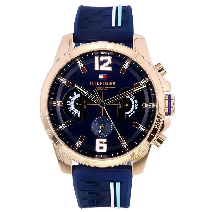 Tommy Hilfiger 1791474 Decker Multifunction Blue Dial Blue Rubber Strap Watch for Men Tommy Hilfiger