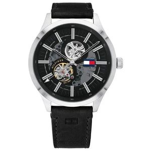 Tommy Hilfiger 1791641 Spencer Skeleton Black Dial Black Leather Strap Watch for Men Tommy Hilfiger