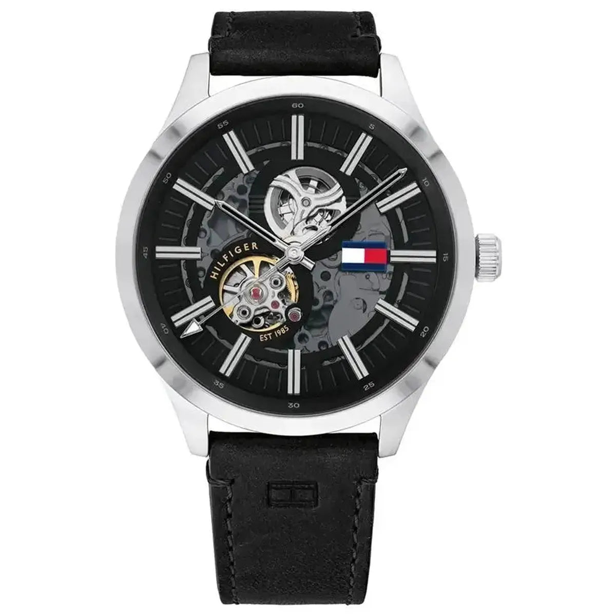 Tommy Hilfiger 1791641 Spencer Skeleton Black Dial Black Leather Strap Watch for Men Tommy Hilfiger