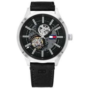 Tommy Hilfiger 1791641 Spencer Skeleton Black Dial Black Leather Strap Watch for Men Tommy Hilfiger