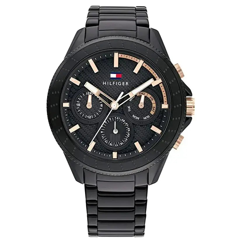 Tommy Hilfiger 1791858 Aiden Chronograph Black Dial Black Steel Strap Watch For Men Tommy Hilfiger