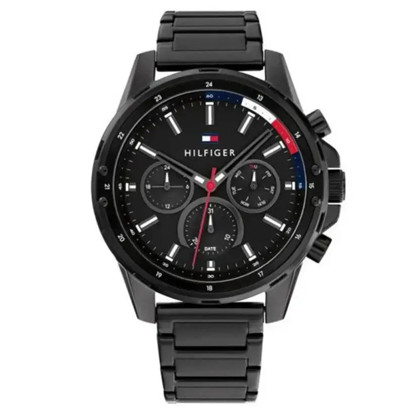Tommy Hilfiger 1791935 Mason Chronograph Black Dial Black Steel Strap Watch For Men Tommy Hilfiger
