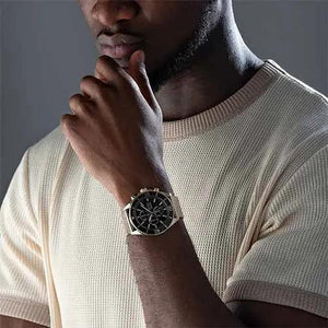 Hugo Boss 1513703 Ocean Edition Black Dial Gold Mesh Bracelet Watch for Men Hugo Boss