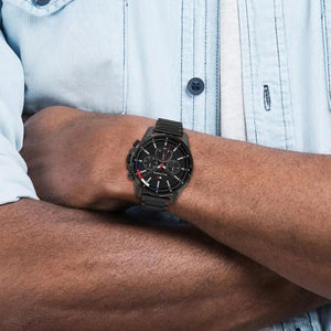 Tommy Hilfiger 1791935 Mason Chronograph Black Dial Black Steel Strap Watch For Men Tommy Hilfiger