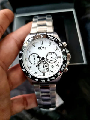 Hugo Boss 1513875 Hero Chronograph White Dial Silver Steel Strap Watch for Men Hugo Boss