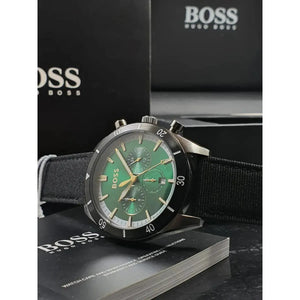 Hugo Boss 1513936 Santiago Green Dial Black Nylon Strap Watch for Men Hugo Boss