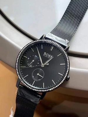 Hugo Boss 1502521 Infinity Black Dial Black Mesh Bracelet Watch for Women Hugo Boss