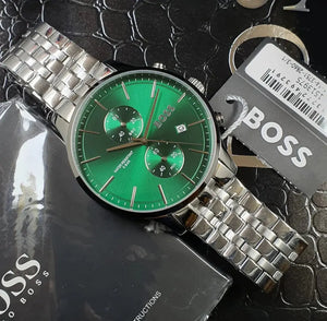 Hugo Boss 1513975 Associate Green Dial Silver Steel Strap Watch for Men Hugo Boss