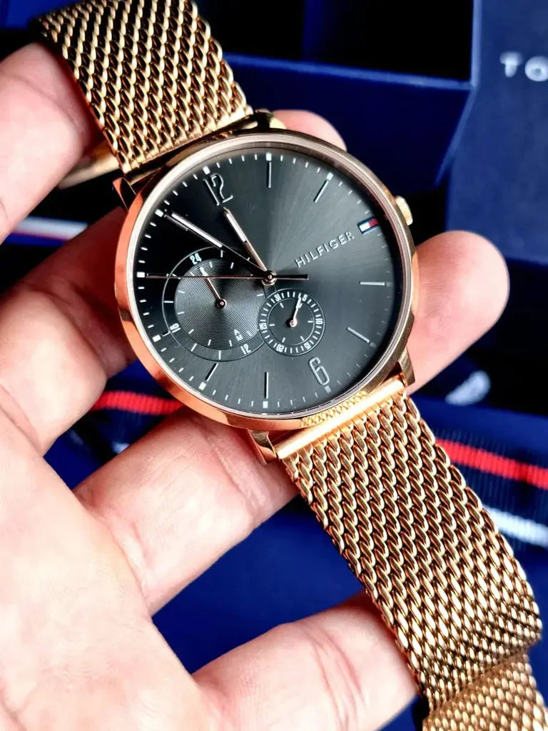 Tommy Hilfiger 1791506 Brooklyn Grey Dial Gold Mesh Bracelet Watch for Men Tommy Hilfiger