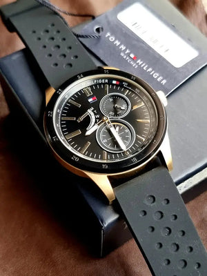 Tommy Hilfiger 1791636 Austin Black Dial Black Rubber Strap Watch for Men Tommy Hilfiger