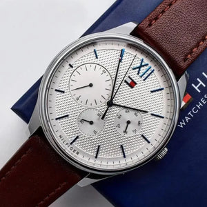 Tommy Hilfiger 1791418 Damon Quartz White Dial Brown Leather Strap Watch for Men Tommy Hilfiger