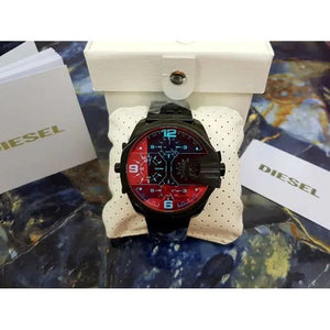 Diesel DZ7373 Uber Chief Chronograph Red Dial Black Steel Strap Watch For Men Diesel