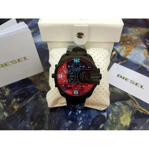 Diesel DZ7373 Uber Chief Chronograph Red Dial Black Steel Strap Watch For Men Diesel
