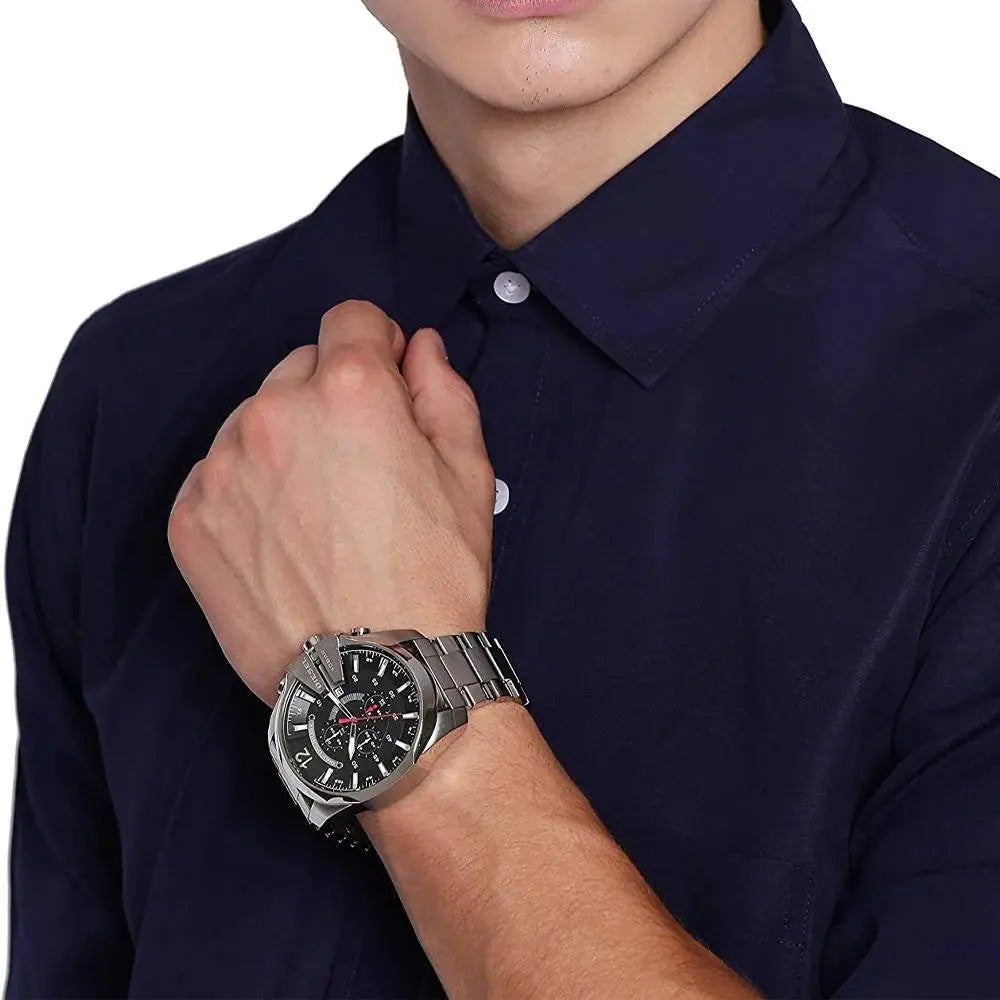 Diesel DZ4308 Mega Chief Chronograph Black Dial Silver Steel Strap Watch For Men Diesel