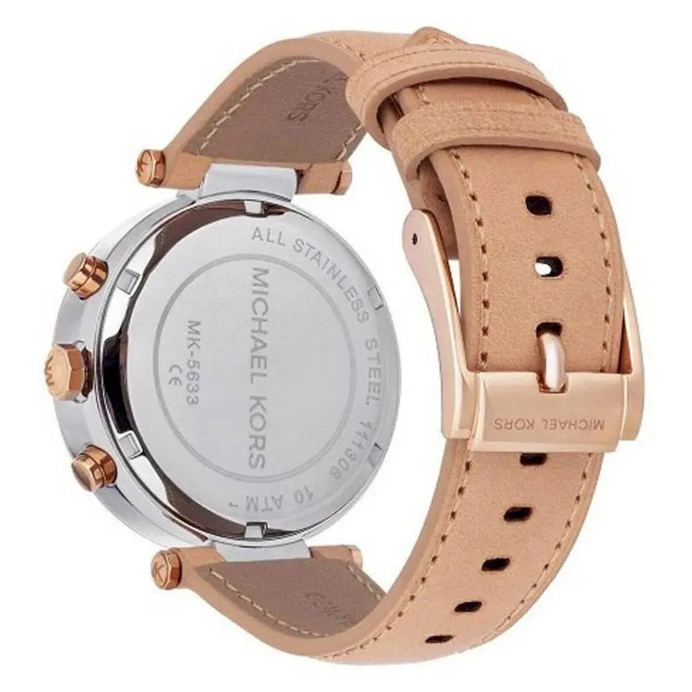 Michael Kors MK5633 Parker Chronograph White Dial Tan Leather Strap Watch for Women Michael Kros