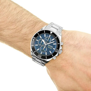 Hugo Boss 1513704 Ocean Edition Chronograph Blue Dial Silver Steel Strap Watch for Men Hugo Boss