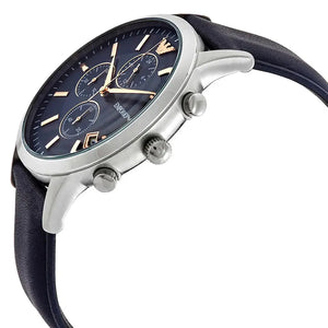 Emporio Armani AR11216 Renato Chronograph Blue Dial Black Leather Strap Watch For Men Emporio Armani