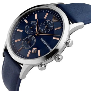 Emporio Armani AR11216 Renato Chronograph Blue Dial Black Leather Strap Watch For Men Emporio Armani