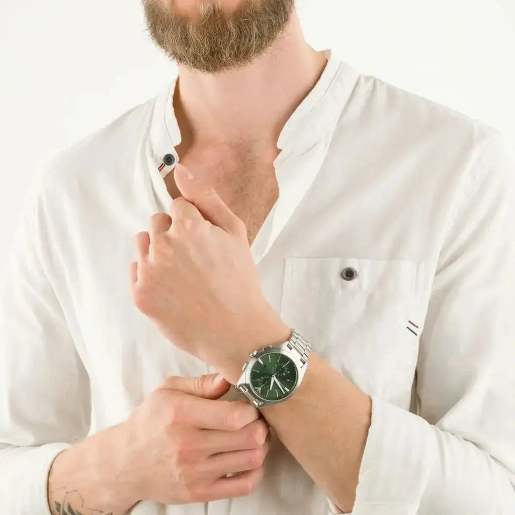 Emporio Armani AR11480 Chronograph Green Dial Silver Steel Strap Watch For Men Emporio Armani