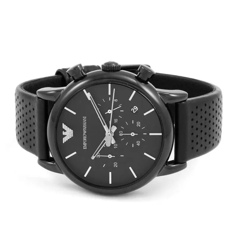 Emporio Armani AR1737 Luigi Chronograph Black Dial Black Leather Strap Watch For Men Emporio Armani