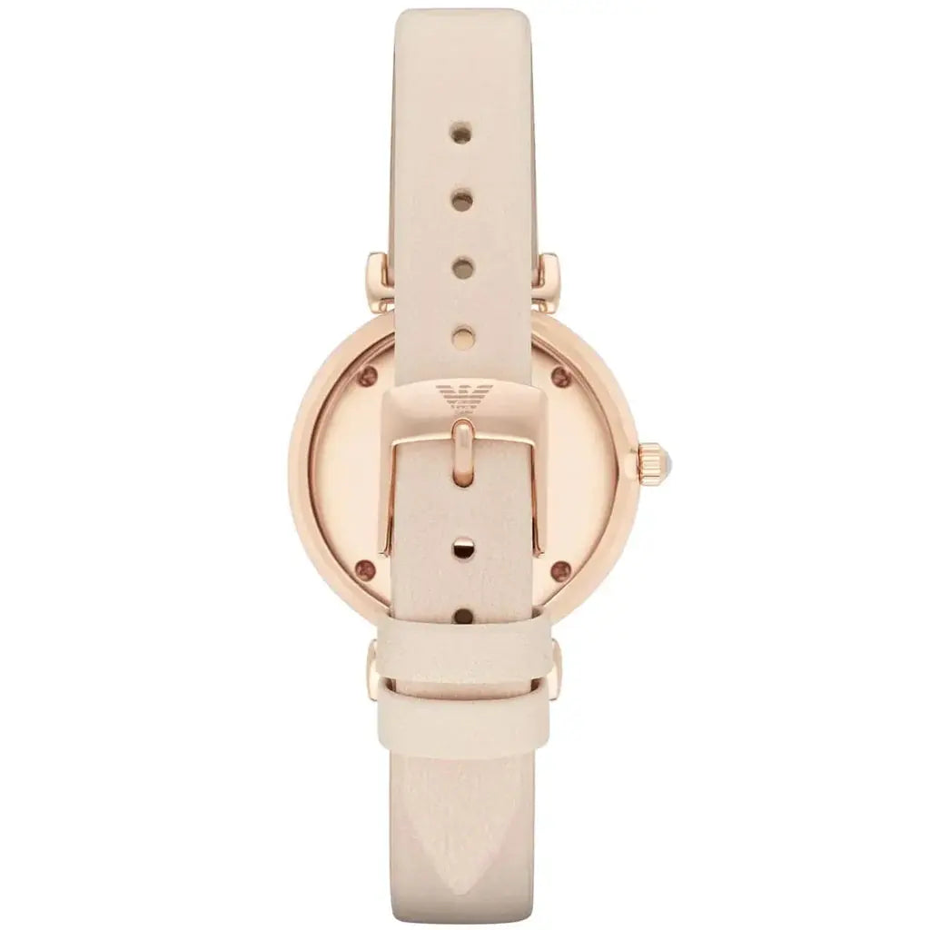 Emporio Armani AR1927 Gianni T Bar Quartz White Dial Beige Leather Strap Watch For Women Emporio Armani