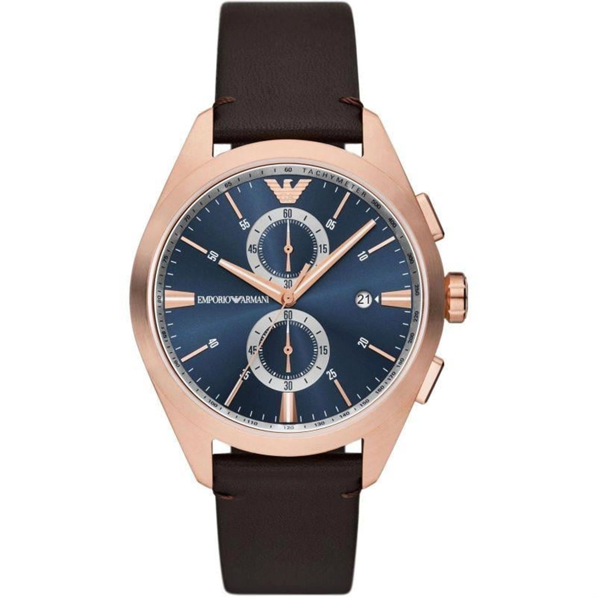 Emporio Armani Claudio AR11554 Men's Chronograph Watch – 43mm Blue Dial Brown Leather Strap