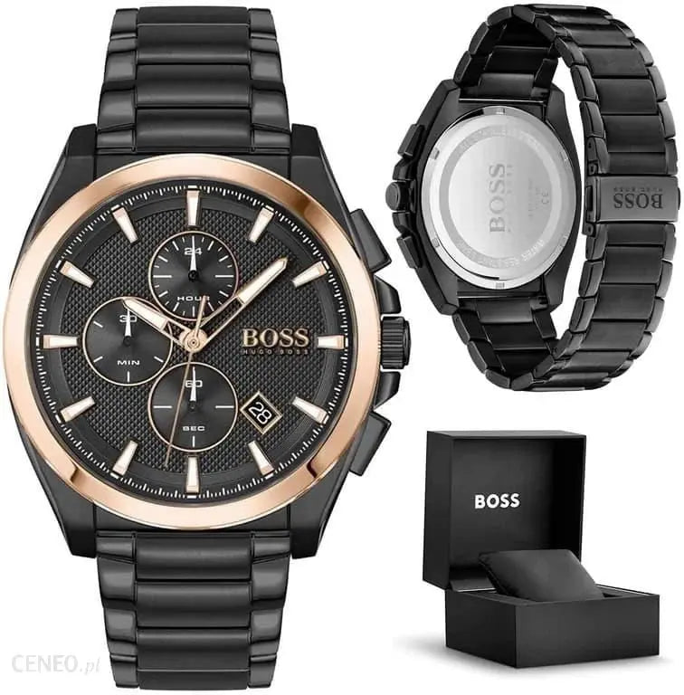 Hugo Boss 1513885 Grandmaster Black Dial Black Steel Strap Watch for Men Hugo Boss