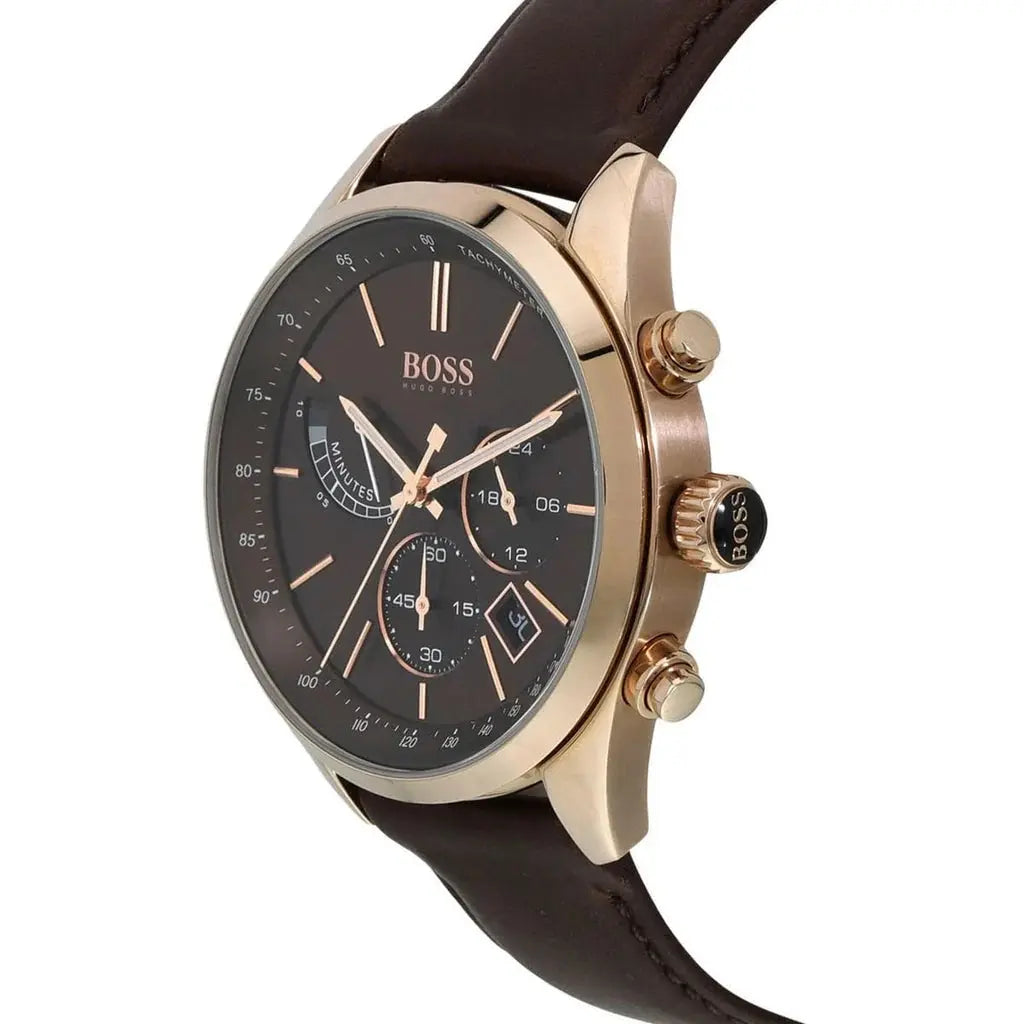 Hugo Boss 1513605 Grand Prix Brown Dial Brown Leather Strap Watch for Men Hugo Boss