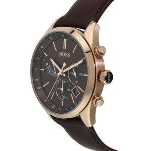 Hugo Boss 1513605 Grand Prix Brown Dial Brown Leather Strap Watch for Men Hugo Boss