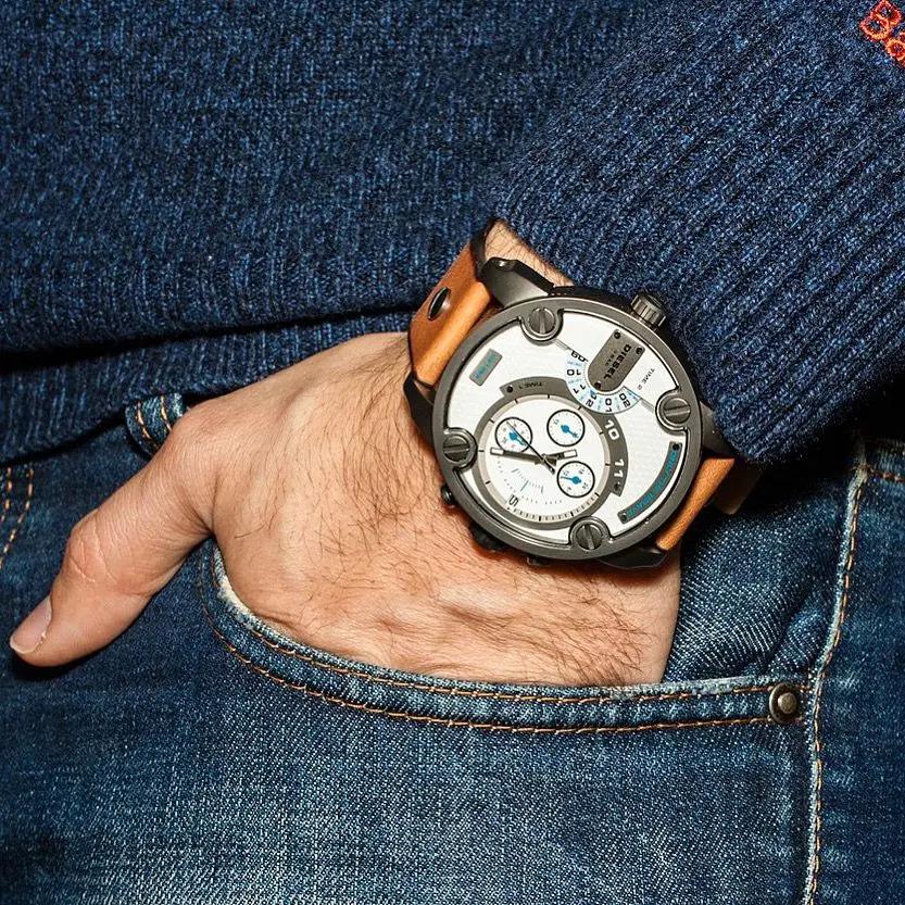 Diesel DZ7269 SBA Dual Time Chronograph White Dial Brown Leather Strap Watch For Men Diesel
