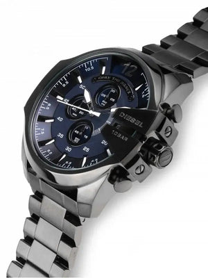 Diesel DZ4329 Mega Chief Chronograph Blue Dial Black Steel Strap Watch For Men Diesel