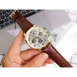 Tommy Hilfiger 1791291  Keagan Quartz Silver Dial Brown Leather Strap Watch for Men Tommy Hilfiger