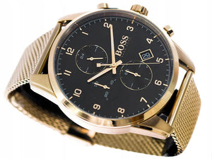 Hugo Boss 1513838 Skymaster Black Dial Gold Mesh Bracelet Watch for Men Hugo Boss