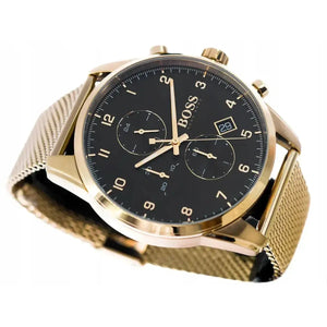 Hugo Boss 1513838 Skymaster Black Dial Gold Mesh Bracelet Watch for Men Hugo Boss