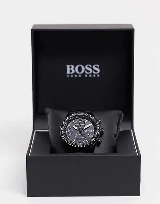 Hugo Boss 1513854 Pilot Edition Chronograph Black Dial Black Steel Strap Watch for Men Hugo Boss