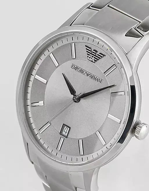 Emporio Armani AR2478 Classic Quartz Silver Dial Silver Steel Strap Watch For Men Emporio Armani