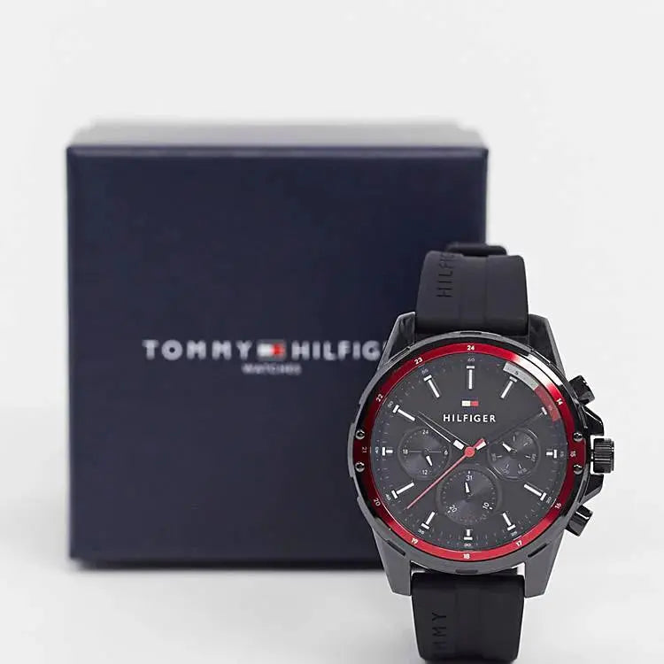 Tommy Hilfiger 1791793 Mason Black Dial Black Rubber Strap Watch for Men Tommy Hilfiger