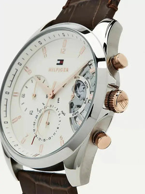 Tommy Hilfiger 1710450 Baker Chronograph White Dial Brown Leather Strap Watch For Men Tommy Hilfiger