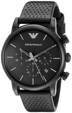 Emporio Armani AR1737 Luigi Chronograph Black Dial Black Leather Strap Watch For Men Emporio Armani
