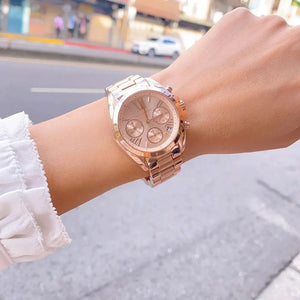 Michael Kors MK5799 Bradshaw Chronograph Rose Gold Dial Rose Gold Steel Strap Watch for Women Michael Kros