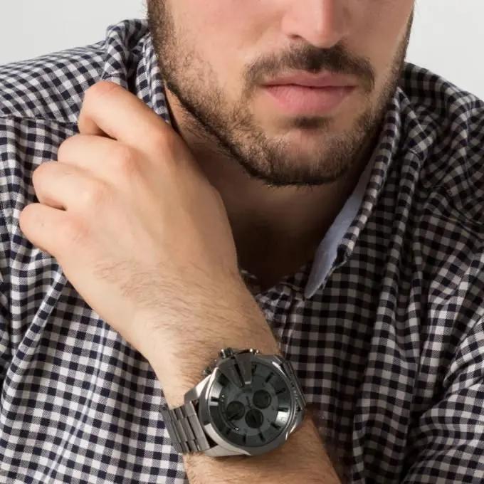 Diesel DZ4282 Mega Chief Chronograph Grey Dial Grey Steel Strap Watch for Men Diesel