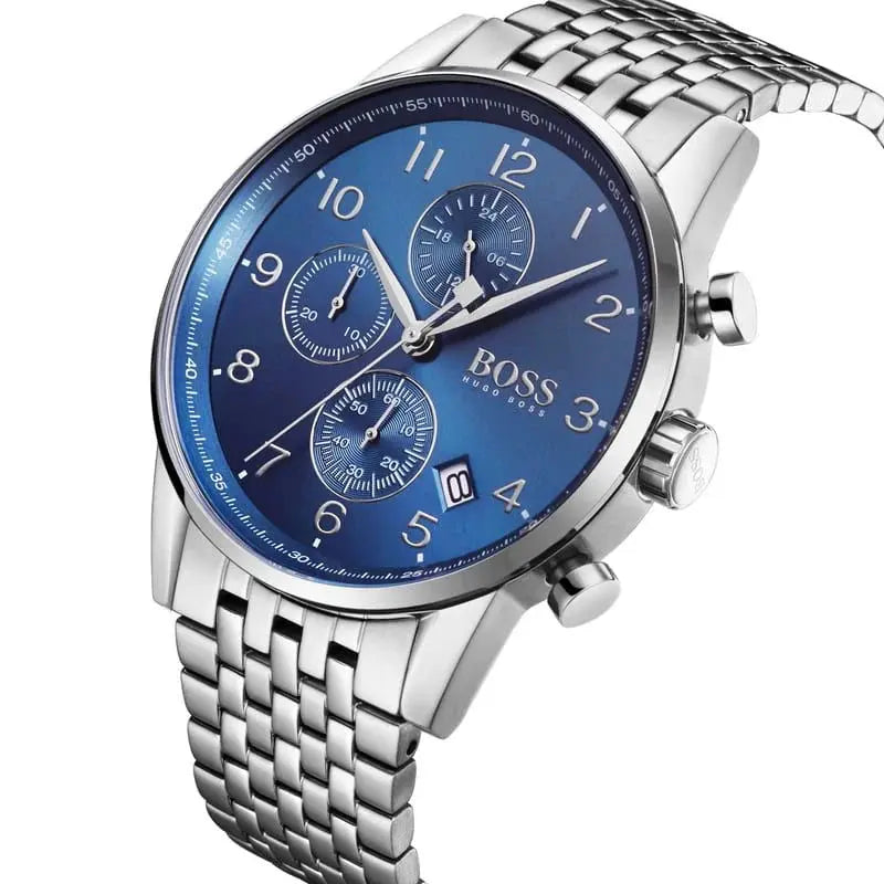 Hugo Boss 1513498 Navigator Chronograph Blue Dial Silver Steel Strap Watch for Men Hugo Boss