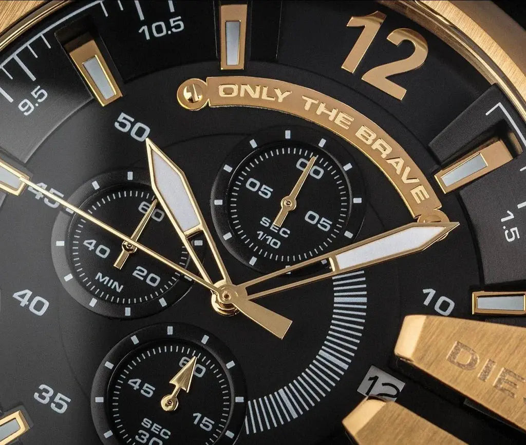 Diesel DZ4344 Mega Chief Chronograph Black Dial Black Leather Strap Watch For Men Diesel