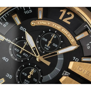 Diesel DZ4344 Mega Chief Chronograph Black Dial Black Leather Strap Watch For Men Diesel