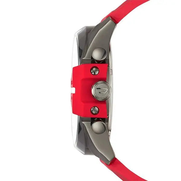 Diesel  DZ4427 Mega Chief Chronograph Black Dial Red Silicone Strap Watch For Men Diesel