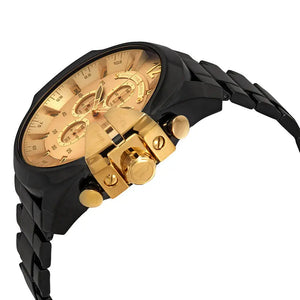 Diesel DZ4485 Mega Chief Chronograph Gold Dial Black Steel Strap Watch For Men Diesel